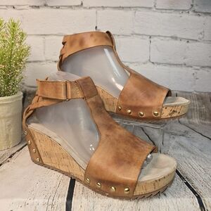 ANTELOPE WEDGES WITH BRAIDED BACK HEEL CAMEL COLOR LEATHER WOMEN EURO 41 (10)